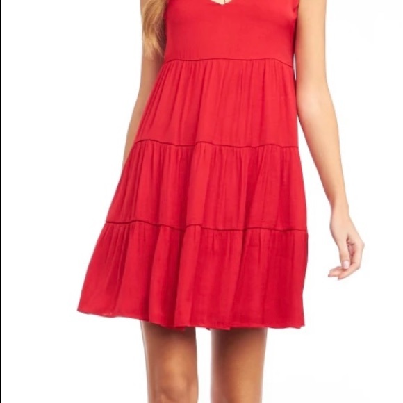 RED CRIMSON STRAPPY MIDI FLARE TIERED DRESS - Picture 4 of 4